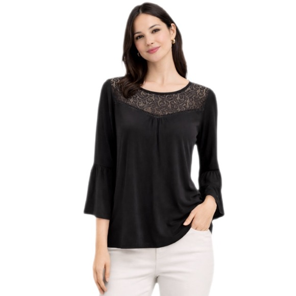 White House Black Market Tops - White House Black Market Black Lace Bell Sleeve Top — Size XS